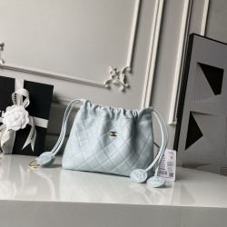 Mirror Quality Replica Chanel 25 Quilted Drawstring Bucket Bag AP5317 Blue Clone
