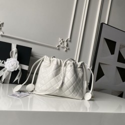 Mirror Quality Replica Chanel 25 Quilted Drawstring Bucket Bag AP5317 White Clone