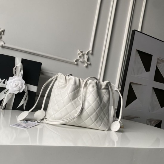 Luxury Replica Chanel 25 Quilted Drawstring Bucket Bag AP5317 White Knockoff Mirror Quality Replica Chanel 25 Quilted Drawstring Bucket Bag AP5317 White Clone