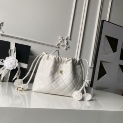 Mirror Quality Replica Chanel 25 Quilted Drawstring Bucket Bag AP5317 White Clone