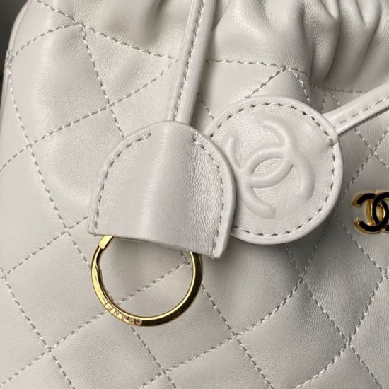 Luxury Replica Chanel 25 Quilted Drawstring Bucket Bag AP5317 White Knockoff Mirror Quality Replica Chanel 25 Quilted Drawstring Bucket Bag AP5317 White Clone