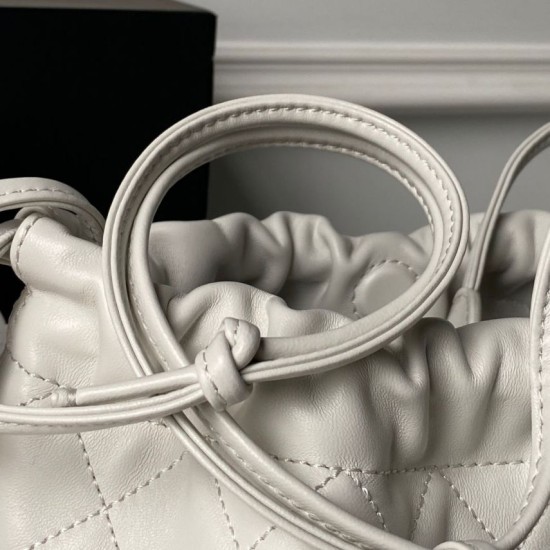 Luxury Replica Chanel 25 Quilted Drawstring Bucket Bag AP5317 White Knockoff Mirror Quality Replica Chanel 25 Quilted Drawstring Bucket Bag AP5317 White Clone