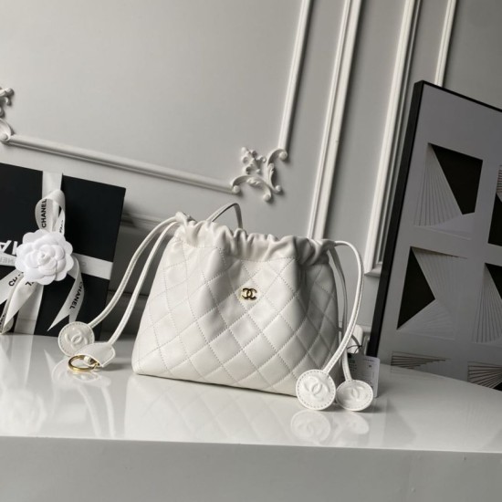 Luxury Replica Chanel 25 Quilted Drawstring Bucket Bag AP5317 White Knockoff Mirror Quality Replica Chanel 25 Quilted Drawstring Bucket Bag AP5317 White Clone