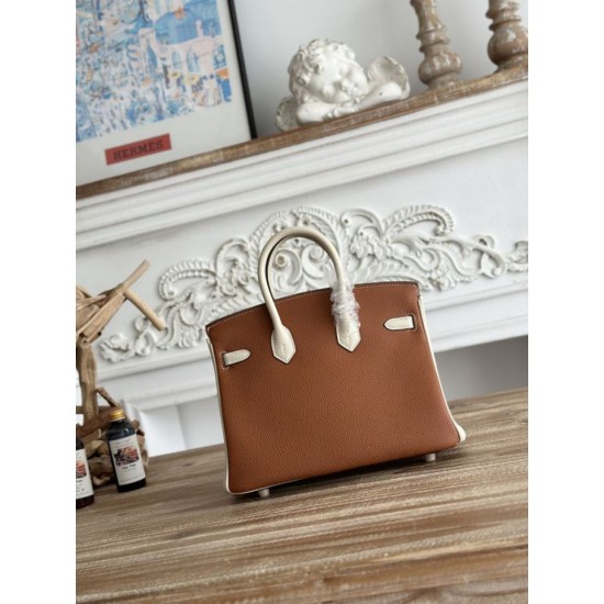 Mirror Quality Replica Hermès Birkin Bag 25cm/30cm Two-Tone Togo Leather Brown/White Clone