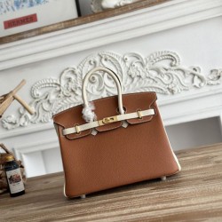 Mirror Quality Replica Hermès Birkin Bag 25cm/30cm Two-Tone Togo Leather Brown/White Clone