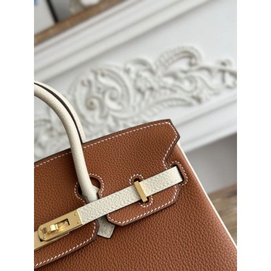 Mirror Quality Replica Hermès Birkin Bag 25cm/30cm Two-Tone Togo Leather Brown/White Clone
