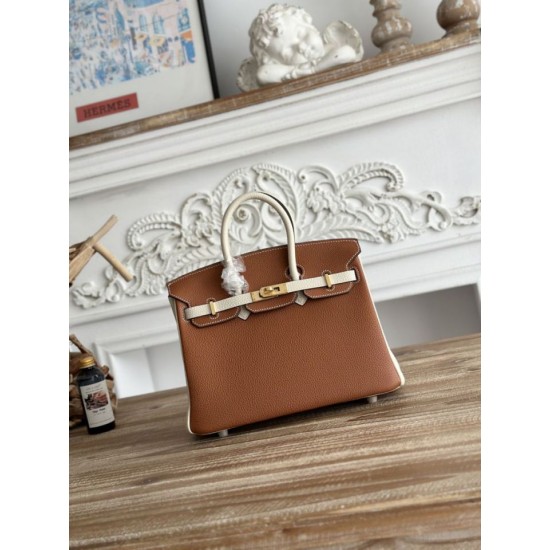 Mirror Quality Replica Hermès Birkin Bag 25cm/30cm Two-Tone Togo Leather Brown/White Clone