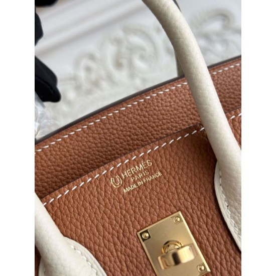 Mirror Quality Replica Hermès Birkin Bag 25cm/30cm Two-Tone Togo Leather Brown/White Clone