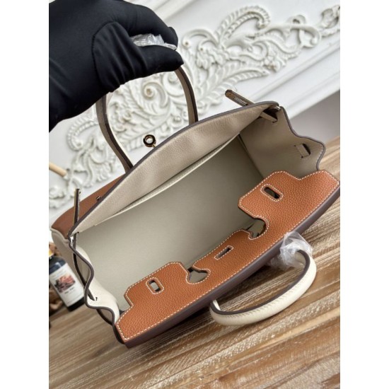 Mirror Quality Replica Hermès Birkin Bag 25cm/30cm Two-Tone Togo Leather Brown/White Clone
