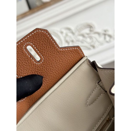 Mirror Quality Replica Hermès Birkin Bag 25cm/30cm Two-Tone Togo Leather Brown/White Clone