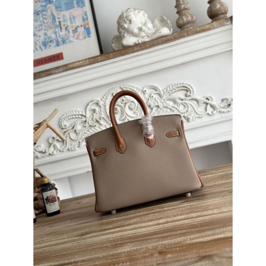 Mirror Quality Replica Hermès Birkin Bag 25cm/30cm Two-Tone Togo Leather Brown/Gray Clone