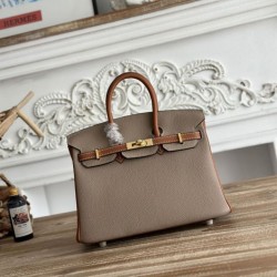 Mirror Quality Replica Hermès Birkin Bag 25cm/30cm Two-Tone Togo Leather Brown/Gray Clone