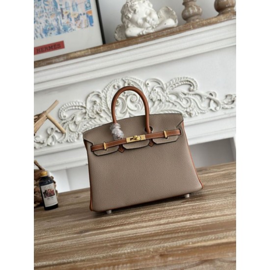 Mirror Quality Replica Hermès Birkin Bag 25cm/30cm Two-Tone Togo Leather Brown/Gray Clone