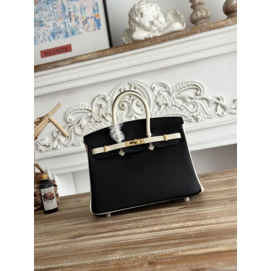 Mirror Quality Replica Hermès Birkin Bag 25cm/30cm Two-Tone Togo Leather Black/White Clone