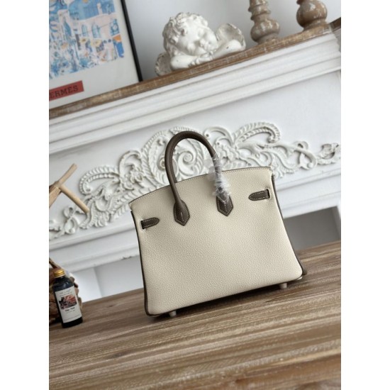 Mirror Quality Replica Hermès Birkin Bag 25cm/30cm Two-Tone Togo Leather White/Brown Clone