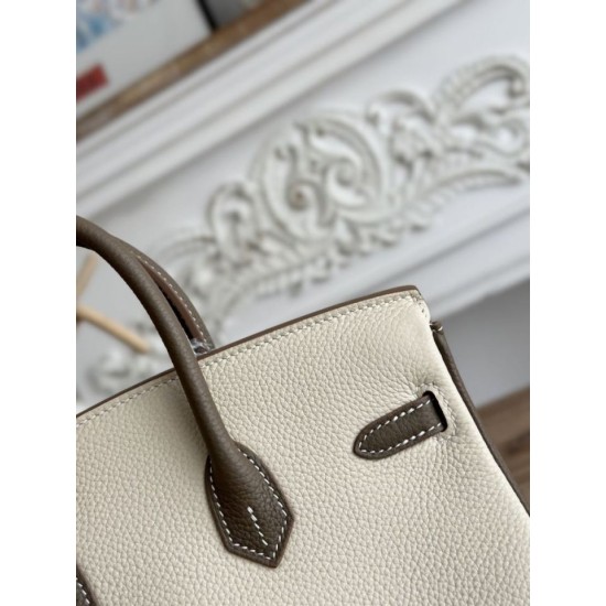 Mirror Quality Replica Hermès Birkin Bag 25cm/30cm Two-Tone Togo Leather White/Brown Clone