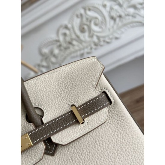 Mirror Quality Replica Hermès Birkin Bag 25cm/30cm Two-Tone Togo Leather White/Brown Clone