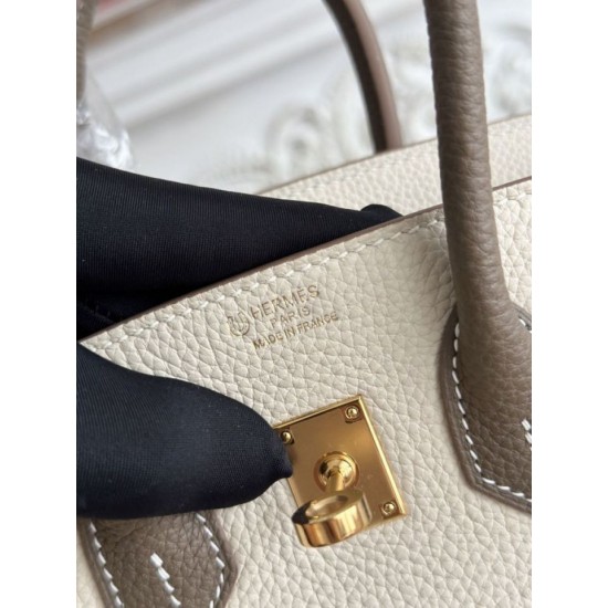 Mirror Quality Replica Hermès Birkin Bag 25cm/30cm Two-Tone Togo Leather White/Brown Clone