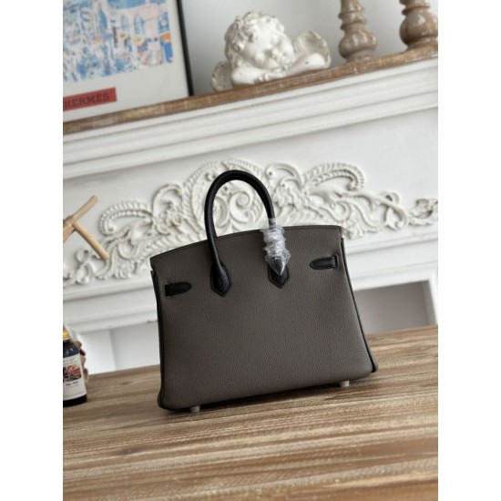 Mirror Quality Replica Hermès Birkin Bag 25cm/30cm Two-Tone Togo Leather Etoupe/Black Clone