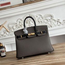 Mirror Quality Replica Hermès Birkin Bag 25cm/30cm Two-Tone Togo Leather Etoupe/Black Clone