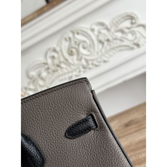 Mirror Quality Replica Hermès Birkin Bag 25cm/30cm Two-Tone Togo Leather Etoupe/Black Clone