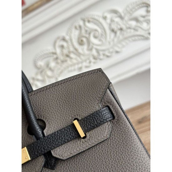 Mirror Quality Replica Hermès Birkin Bag 25cm/30cm Two-Tone Togo Leather Etoupe/Black Clone