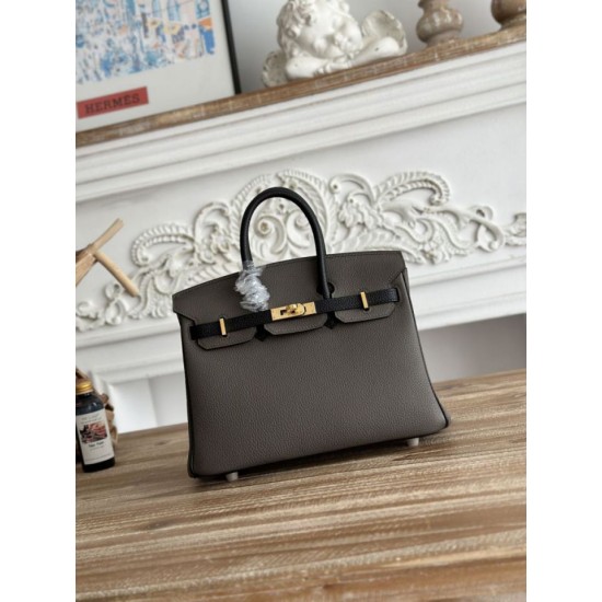 Mirror Quality Replica Hermès Birkin Bag 25cm/30cm Two-Tone Togo Leather Etoupe/Black Clone