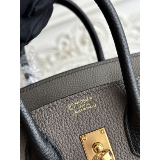 Mirror Quality Replica Hermès Birkin Bag 25cm/30cm Two-Tone Togo Leather Etoupe/Black Clone