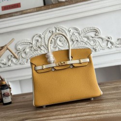 Mirror Quality Replica Hermès Birkin Bag 25cm/30cm Two-Tone Togo Leather Yellow/White Clone