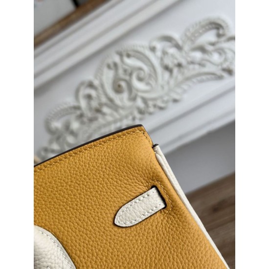 Mirror Quality Replica Hermès Birkin Bag 25cm/30cm Two-Tone Togo Leather Yellow/White Clone