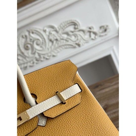 Mirror Quality Replica Hermès Birkin Bag 25cm/30cm Two-Tone Togo Leather Yellow/White Clone