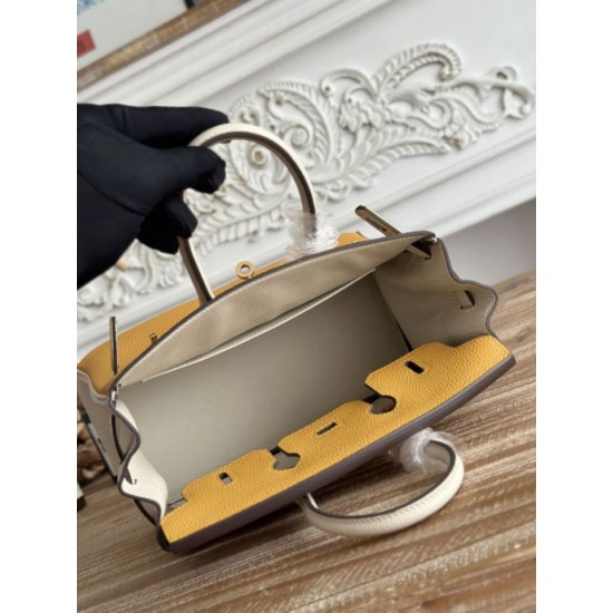 Mirror Quality Replica Hermès Birkin Bag 25cm/30cm Two-Tone Togo Leather Yellow/White Clone