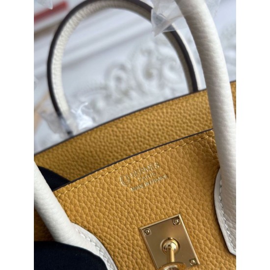 Mirror Quality Replica Hermès Birkin Bag 25cm/30cm Two-Tone Togo Leather Yellow/White Clone