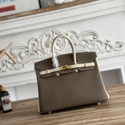 Mirror Quality Replica Hermès Birkin Bag 25cm/30cm Two-Tone Togo Leather Etoupe/White Clone