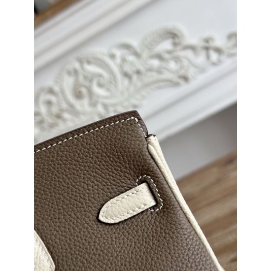 Mirror Quality Replica Hermès Birkin Bag 25cm/30cm Two-Tone Togo Leather Etoupe/White Clone