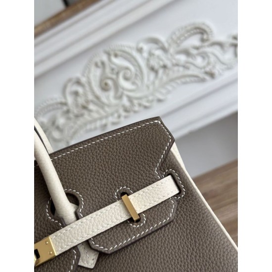 Mirror Quality Replica Hermès Birkin Bag 25cm/30cm Two-Tone Togo Leather Etoupe/White Clone