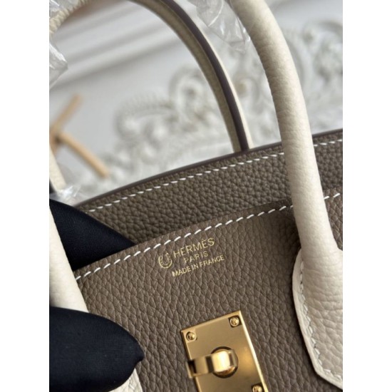 Mirror Quality Replica Hermès Birkin Bag 25cm/30cm Two-Tone Togo Leather Etoupe/White Clone