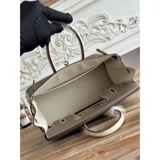 Mirror Quality Replica Hermès Birkin Bag 25cm/30cm Two-Tone Togo Leather Etoupe/White Clone