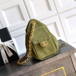 Mirror Quality Replica Chanel 25 Mini Hobo Bag in Suede Calfskin Green Clone