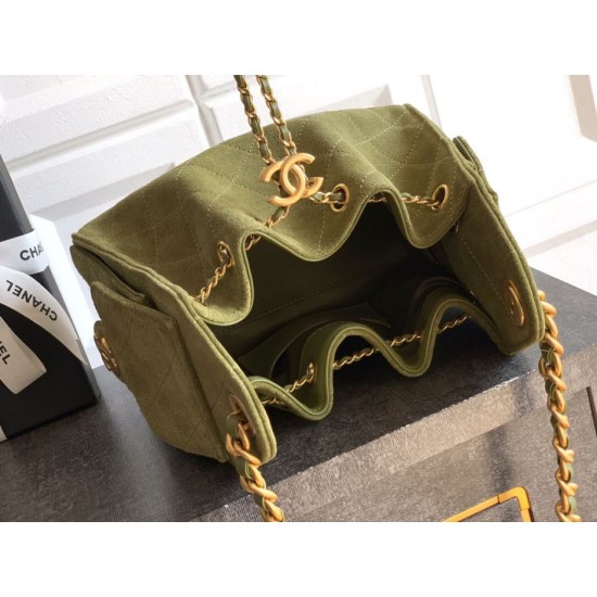 Mirror Quality Replica Chanel 25 Mini Hobo Bag in Suede Calfskin Green Clone