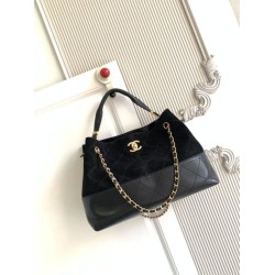Mirror Quality Replica Chanel 25A Small Hobo Style Shopping Bag AS5634 Suede/Lambskin Black Clone