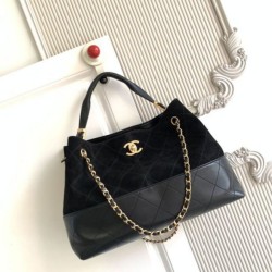 Mirror Quality Replica Chanel 25A Small Hobo Style Shopping Bag AS5634 Suede/Lambskin Black Clone
