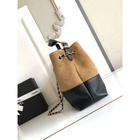 Mirror Quality Replica Chanel 25A Small Hobo Style Shopping Bag AS5634 Suede/Lambskin Brown/Black Clone