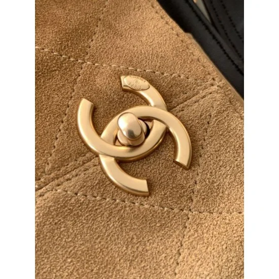 Mirror Quality Replica Chanel 25A Small Hobo Style Shopping Bag AS5634 Suede/Lambskin Brown/Black Clone