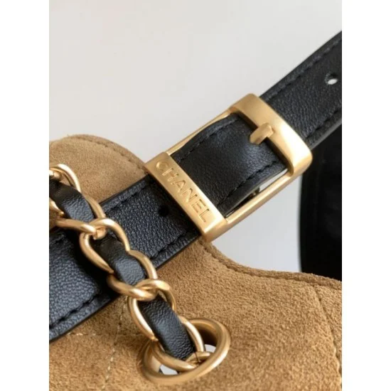 Mirror Quality Replica Chanel 25A Small Hobo Style Shopping Bag AS5634 Suede/Lambskin Brown/Black Clone