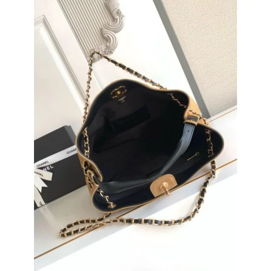 Mirror Quality Replica Chanel 25A Small Hobo Style Shopping Bag AS5634 Suede/Lambskin Brown/Black Clone