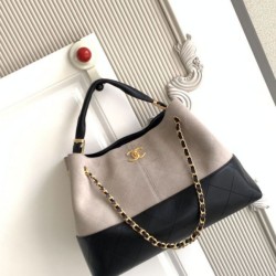 Mirror Quality Replica Chanel 25A Small Hobo Style Shopping Bag AS5634 Suede/Lambskin Gray/Black Clone