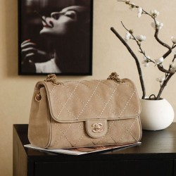 Mirror Quality Replica Chanel Maxi Flap Suede Bag Brown Clone