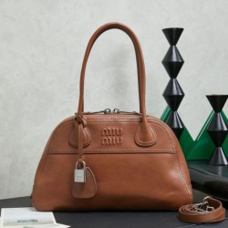 Mirror Quality Replica Miu Miu Vivant Nappa Tote Bag 5BB199 Brown Clone