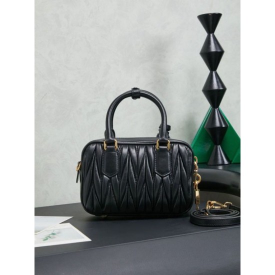 Mirror Quality Replica Miu Miu Arcadie Nappa Tote Bag Quilted 5BB123 Black Clone